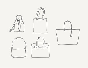 Set of handbags for modern women look drawing on light color background.