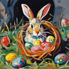 Artistic Easter Bunnies in Vibrant Colors – AI generated