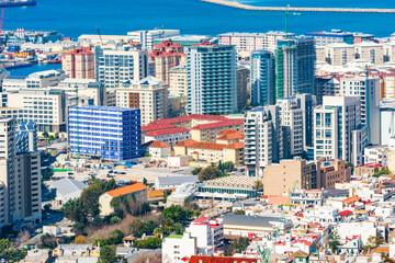 Fototapeta na wymiar View of Gibraltar town from The Upper Rock. UK