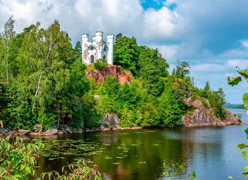 Monrepos park landscape in summer, Vyborg, Russia
