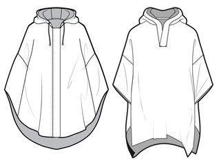 Poncho Hoodie, Kimono Hoodies, Oversize Loose Fit Hoodies Fashion Illustration, Vector, CAD, Technical Drawing, Flat Drawing, Template, Mockup