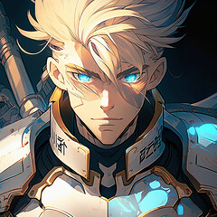 Great warrior blue eyes solo leveling anime style	
