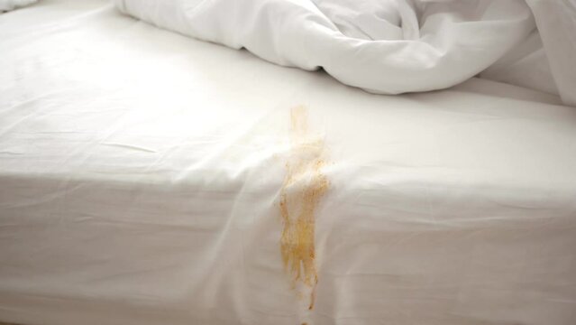 cup of coffee spilled on bed 