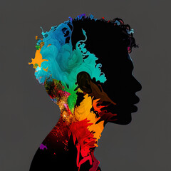 Naklejka na ściany i meble Colorful Silhouette of an African American man. Ai generative art