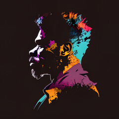 Colorful Silhouette of an African American man. Ai art