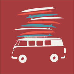van trasporation silhouette white color with color surf boards on top © massimosunnyboy