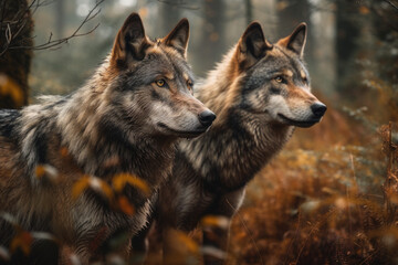 Obraz premium Portrait of two wolves