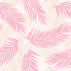 Fototapeta na wymiar Repeat jungle palm leaves vector pattern. Floral design over waves texture