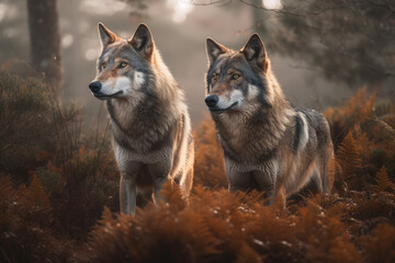 Naklejka na ściany i meble Portrait of two wolves