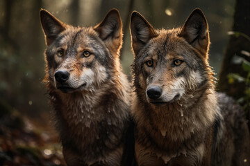 Portrait of two wolves