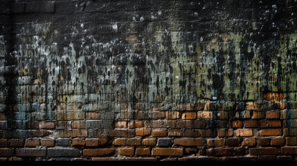 Dark brick wall, texture of a  brick background,  Created using generative AI tools.