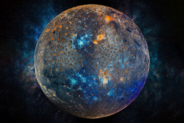 Planet Mercury in Our Solar System Surrounded by Space and Stars Realistic Illustration