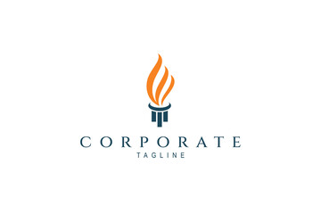 Torch logo vector with burning fire in simple flat design style.