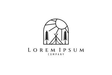 Summer camp logo with simple line bohemian design style.