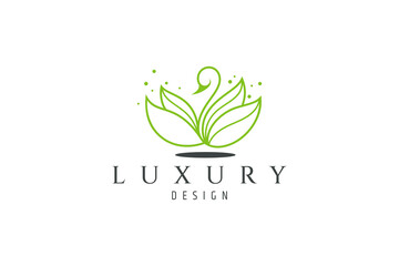 beautiful swan logo design with leaves wings