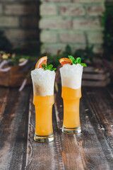 Glass of lemonade on table
