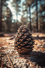 Close Up of Pine Cone on the Ground, AI Generative