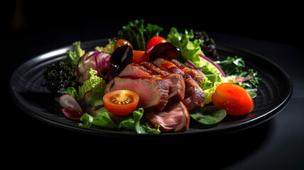 Summer Salad with Pork Fillet and Fresh Tomatoes