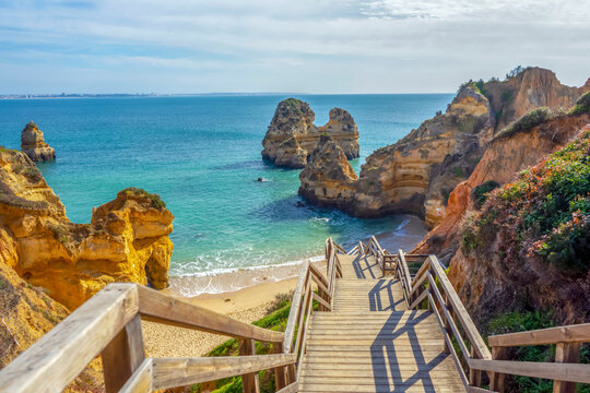 Camillo beach in Lagos, Portugal. Portuguese beaches and shores. 
