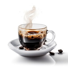 a glass cup of freshly hot espresso coffee