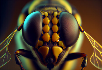 Microscopic close up face of worker hoverfly generative ai