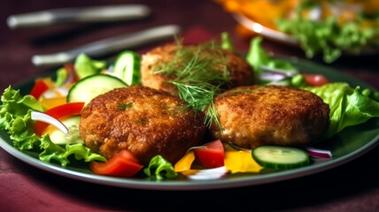 Crispy golden cutlets and colorful vegetable salad for a perfect meal