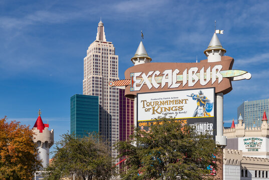 Las Vegas, United States - November 23, 2022: A picture of the Excalibur Hotel and Casino billboard.