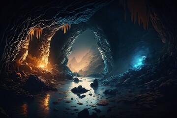 illustration, water in the caves, generative ai