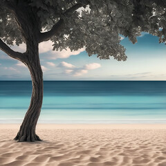 tree on the beach - Ocean landscape - Ocean calm waves background for design - Generative AI