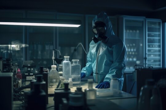  In a Secure High Level Laboratory Scientists in a Coverall Conducting a Research Generative AI