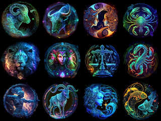 Set of zodiac signs. Astrological horoscope zodiac signs collection.