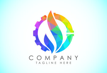 Polygonal fire flame logo icon. Low poly style oil and gas industry logo design concept.