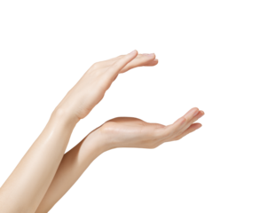 Hand model holding a cosmetic jar on a transparent  background for cosmetic advertising