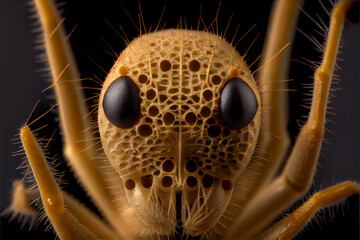 Microscopic close up face of a young cellar spider , generative ai
