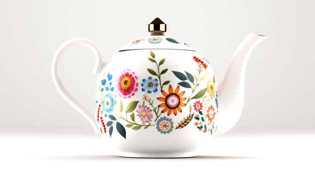 Fine China Porcelain Teapot: A Masterpiece of Craftsmanship, Adorned with Vibrant Hand-Painted Colors, Elevating Your Tea Experience with Unmatched Quality and Artistry. Generative AI