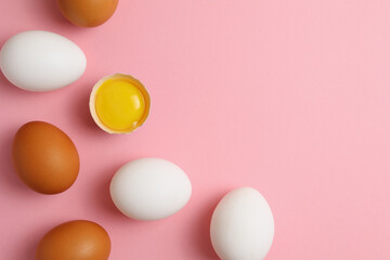 fresh farm chicken eggs on a colored background
