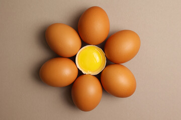 fresh farm chicken eggs on a colored background
