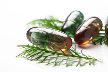 transparent capsules with cedar oil.vitamins. Omega 3. High quality photo