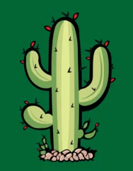 Foto op Canvas vector illustration of a cactus with green background, rocks and red fruits    © David Santos Mendoza