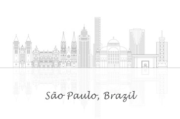 Outline Skyline panorama of city of Sao Paulo, Brazil - vector illustration