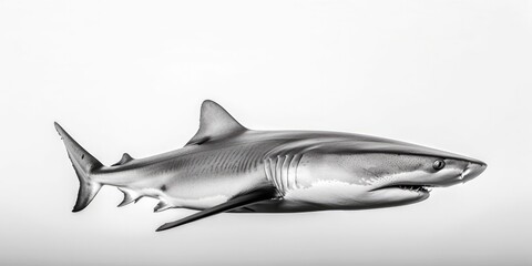 Fototapeta premium Black and white close up of a shark, light background, Generative AI