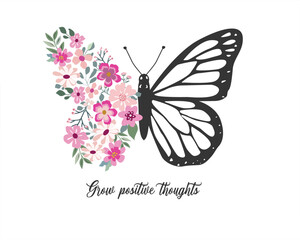 pink butterfly flower positive quote hand 