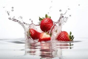 Fototapeta na wymiar Splashing Strawberry into Water Generative AI