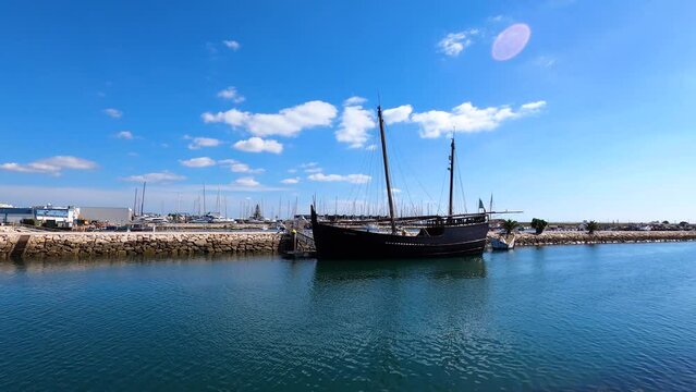 Ships and boats in port in Lagos, Portugal on February 28, 2023