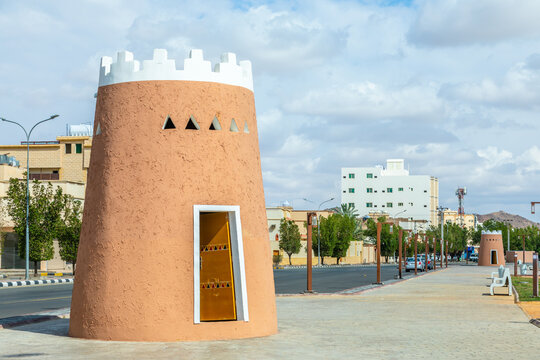 Arabian Aarif fortress towers and street of Hail, Saudi Arabia
