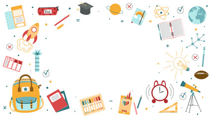 Background for school, school theme, school doodles, inscription in a notebook, training, lessons, time for training, Set of school tools, set of education icons, back to school	