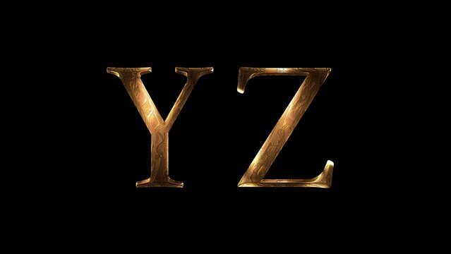 Y,Z Gold Letter Font Animation, Alpha Channel