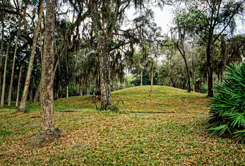 Prehistoric complex at Crystal River on Florida's west coast, USA. Native Indian ritual mound of the Mississippi Culture