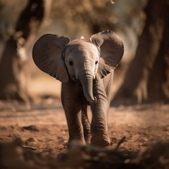 Fototapeta na wymiar Joyful Jumbo: A Baby Elephant Enjoying a Fun-Filled Day