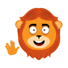 vector illustration face of a cartoon lion with a cheerful expression, doing the classic vulcan salute with his hand